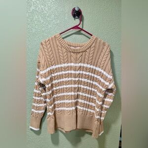Philosophy Tan and White Cable Knit Sweater